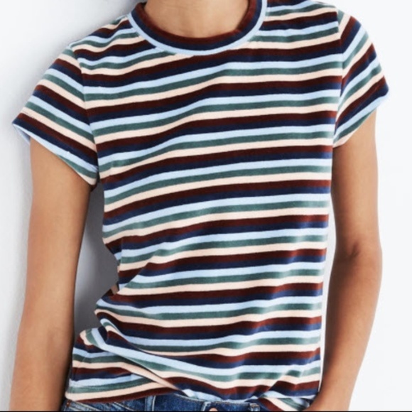 Madewell Izzy Striped Velvet Crewneck Top - Picture 2 of 8